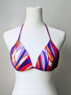 Rachel Lym Vibrant Multicolor Geometric Print Bikini Top Size S